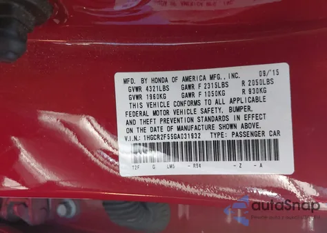 2016 Honda Accord Sport z USA, uszkodzony, nr VIN 1HGCR2F55GA031932